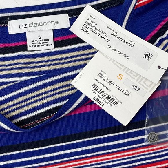 Liz Claiborne NWT Striped T-shirt button up sleeves - Picture 8 of 8